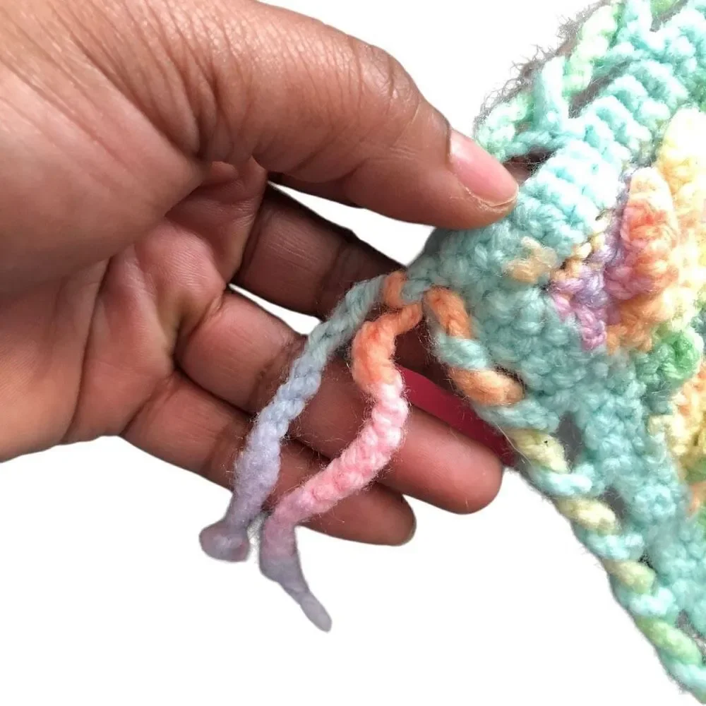 Handmade Pastel Neon Crochet Blanket, 35”x31”